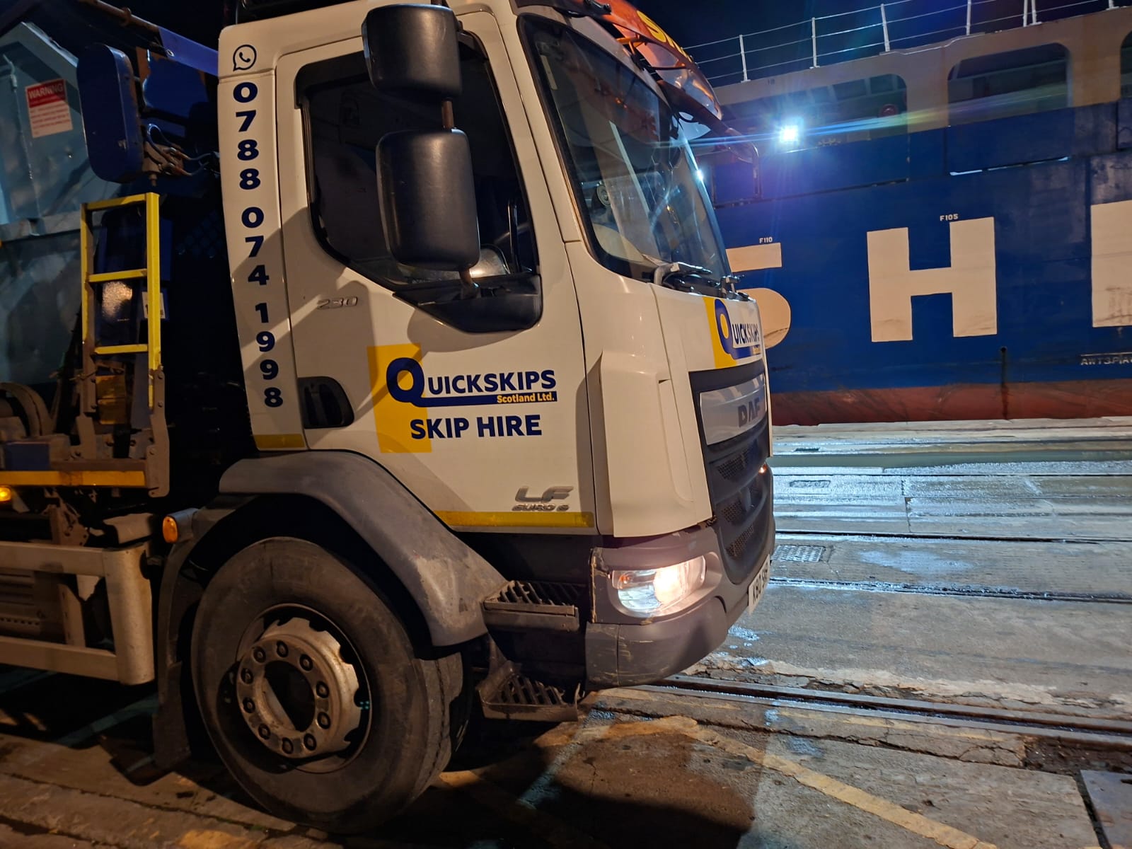 Quick Skips lorry loading at the docks